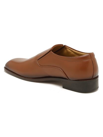 Kosher Men's Sleek Tan Plain Toe Slip-On Formal Shoes