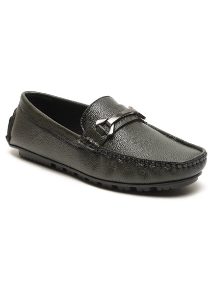 KOSHER Men Textured Black Classic Penny Slip-On Loafers