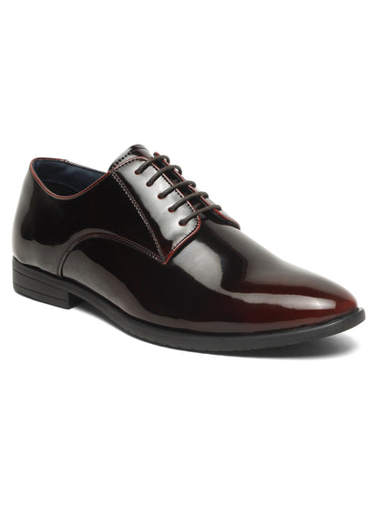 KOSHER Men Wine Glossy Patent Formal Derby Shoes