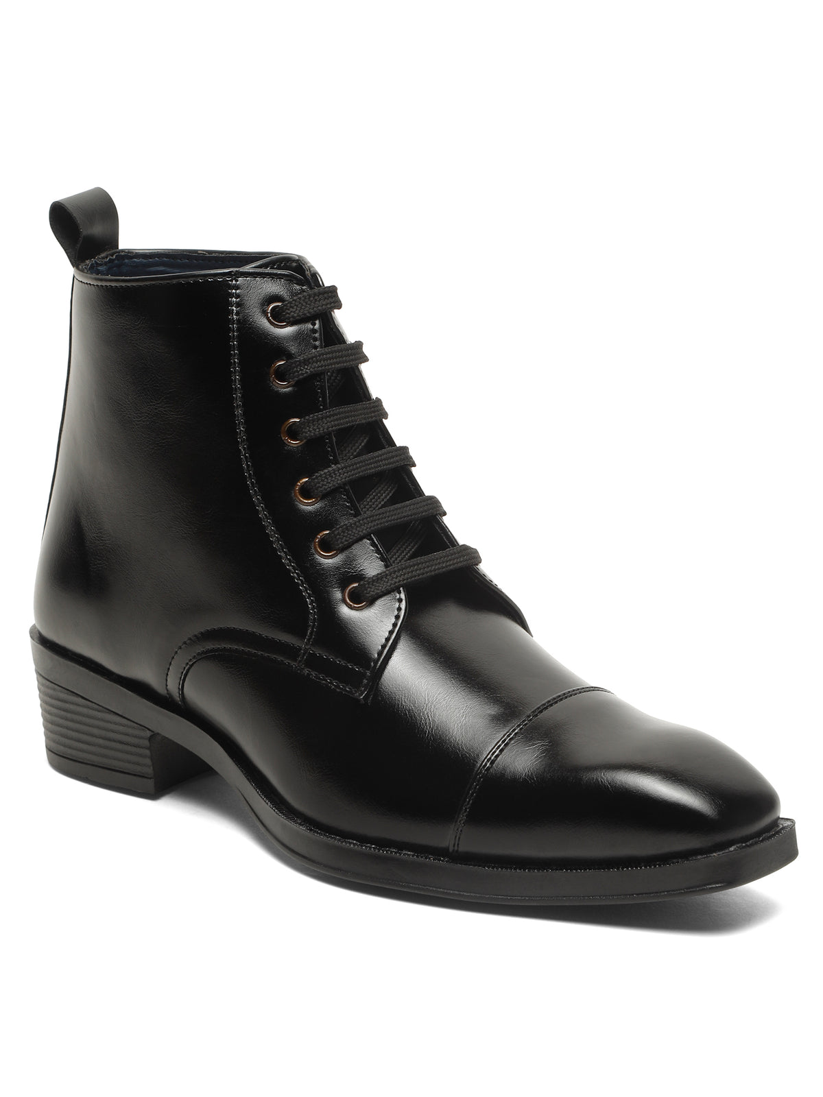 KOSHER Men Black Solid Synthetic Leather Lace-Up Mid-Top High Heel Boots