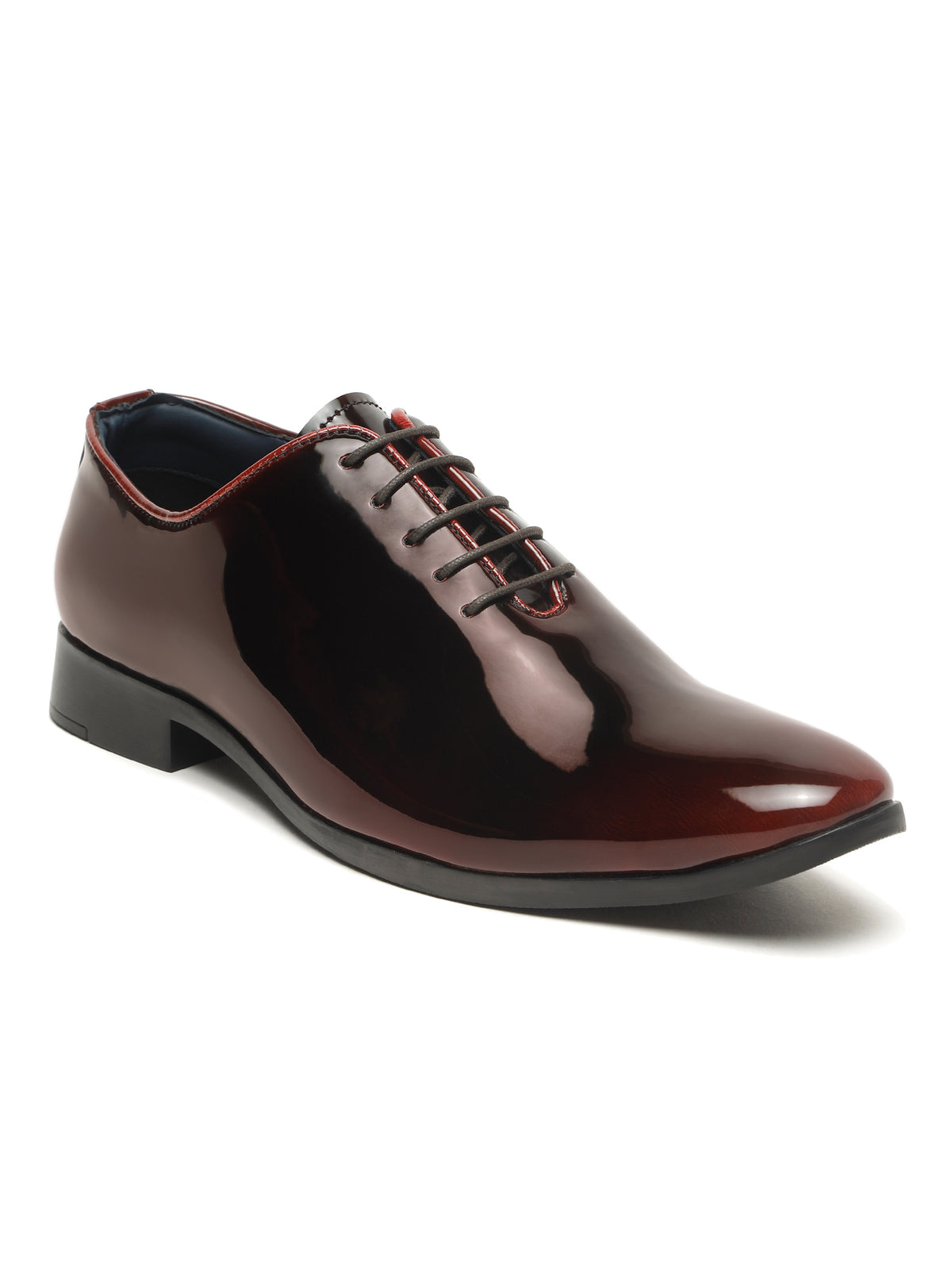 KOSHER Men’s Wine Glossy Formal Lace-Up Shoes
