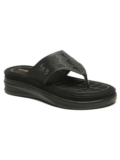 Kosher Women's Black Comfort Platform Flip-Flops with Studded Strap