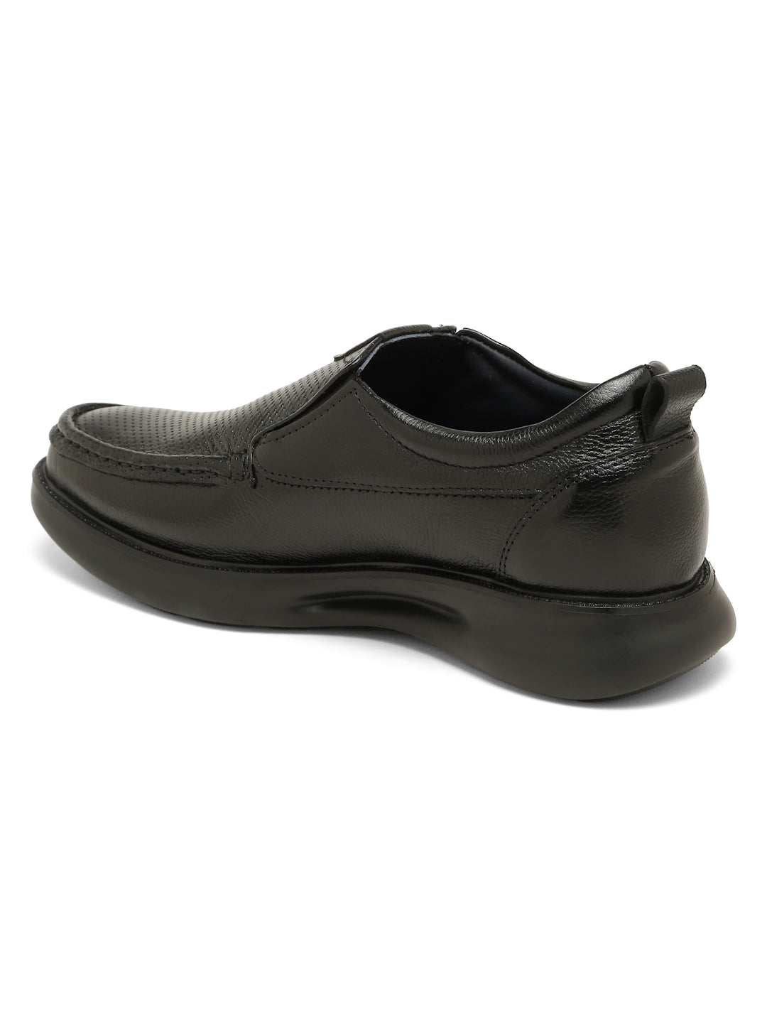 Kosher Men's Black Genuine Leather Slip-On Perforated Shoes