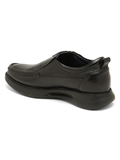 Kosher Men's Black Genuine Leather Slip-On Perforated Shoes