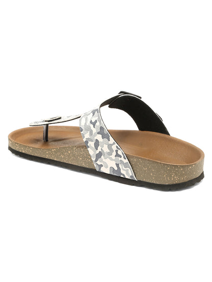 KOSHER Men's Printed Casual T-Strap Flat Slipper