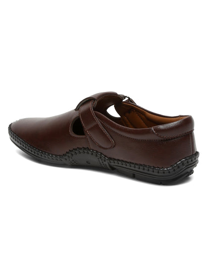 Kosher Brown Roman Faux Leather Men's Casual Sandal
