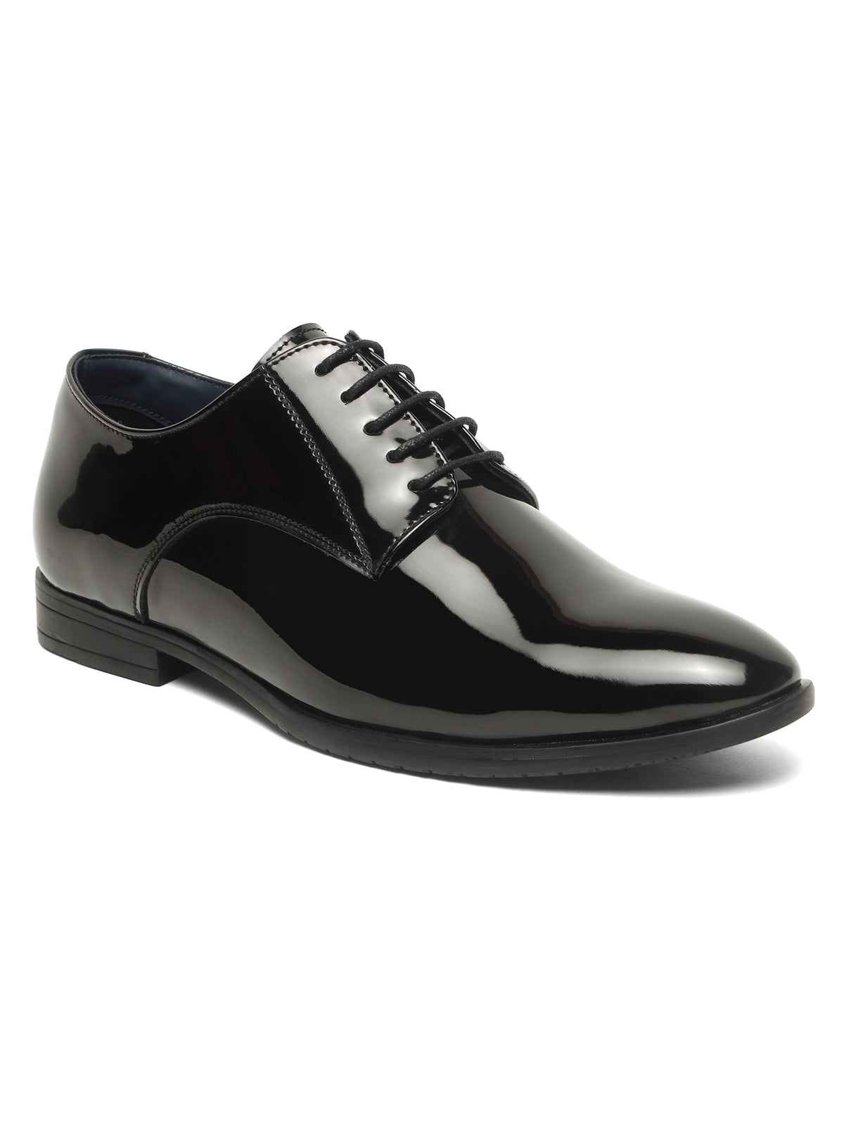 KOSHER Men Black Glossy Patent Formal Derby Shoes
