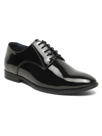 KOSHER Men Black Glossy Patent Formal Derby Shoes