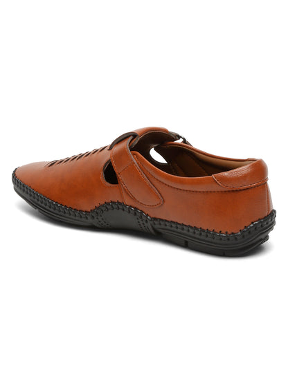 Kosher Tan Roman Faux Leather Men's Casual Sandal