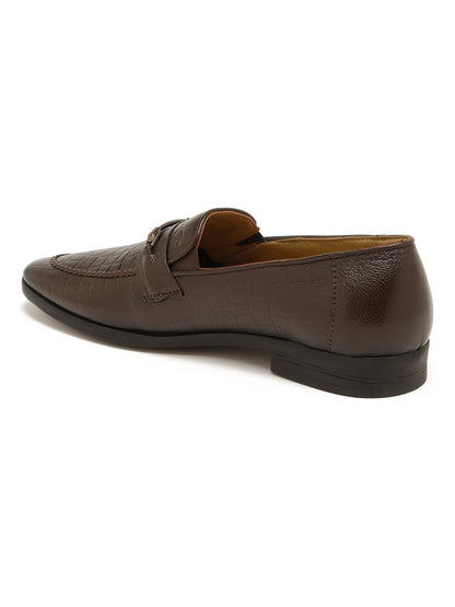 Kosher Men's Brown Textured Slip-On Formal Shoes
