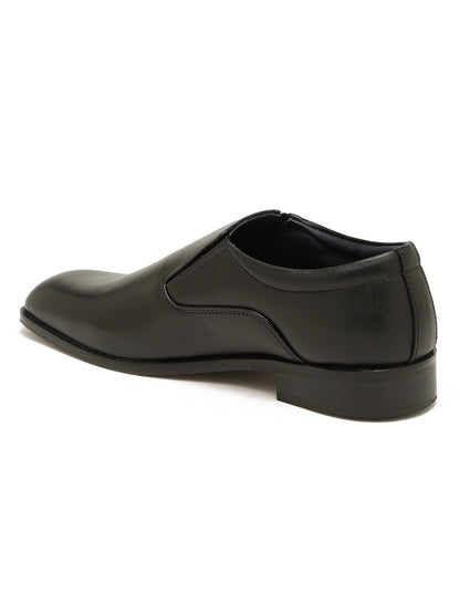 Kosher Men's Sleek Black Plain Toe Slip-On Formal Shoes