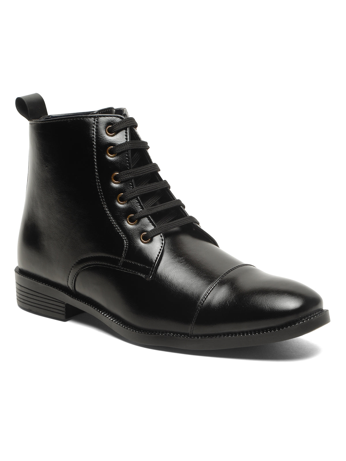 KOSHER Men's Black Synthetic Leather High-Ankle Cap Toe Lace-Up Boots