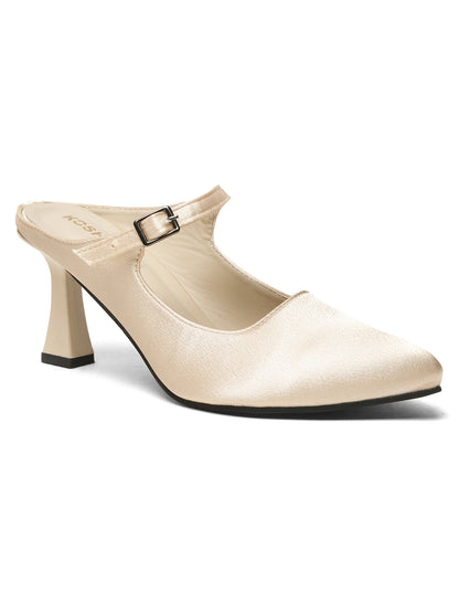 Kosher Women's Cream Mules Heels – Elegant Pointed Toe Slip-On Pumps
