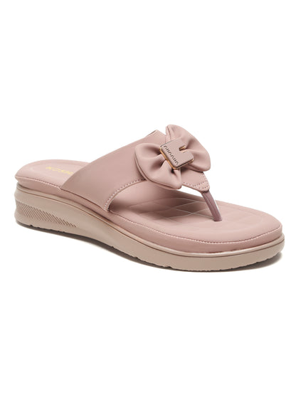 Kosher Women's Wood/Rose Platform Wedge Slides | Stylish Cross Strap Slip-On Sandals for Casual & Daily Wear