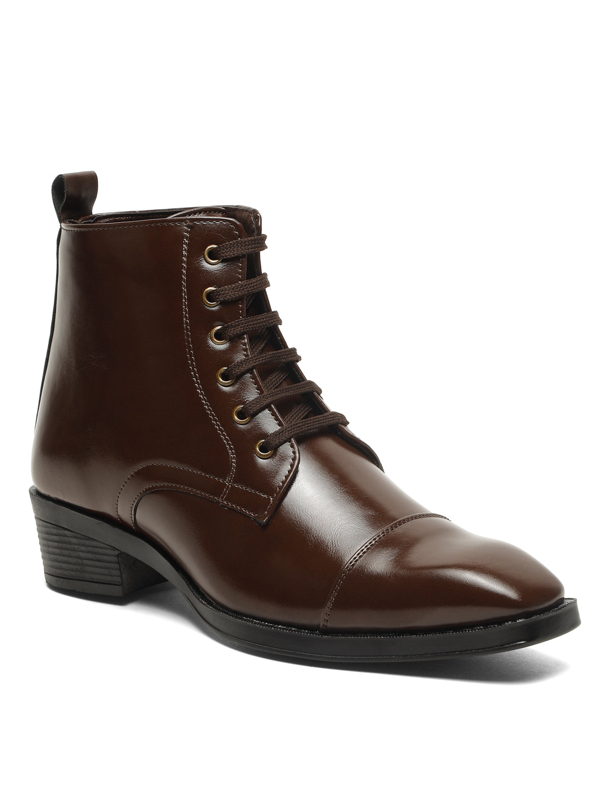 KOSHER Men Brown Solid Synthetic Leather Lace-Up Mid-Top High Heel Boots