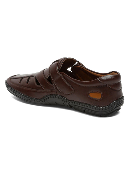 Kosher Brown Roman Faux Leather Men's Casual Sandal