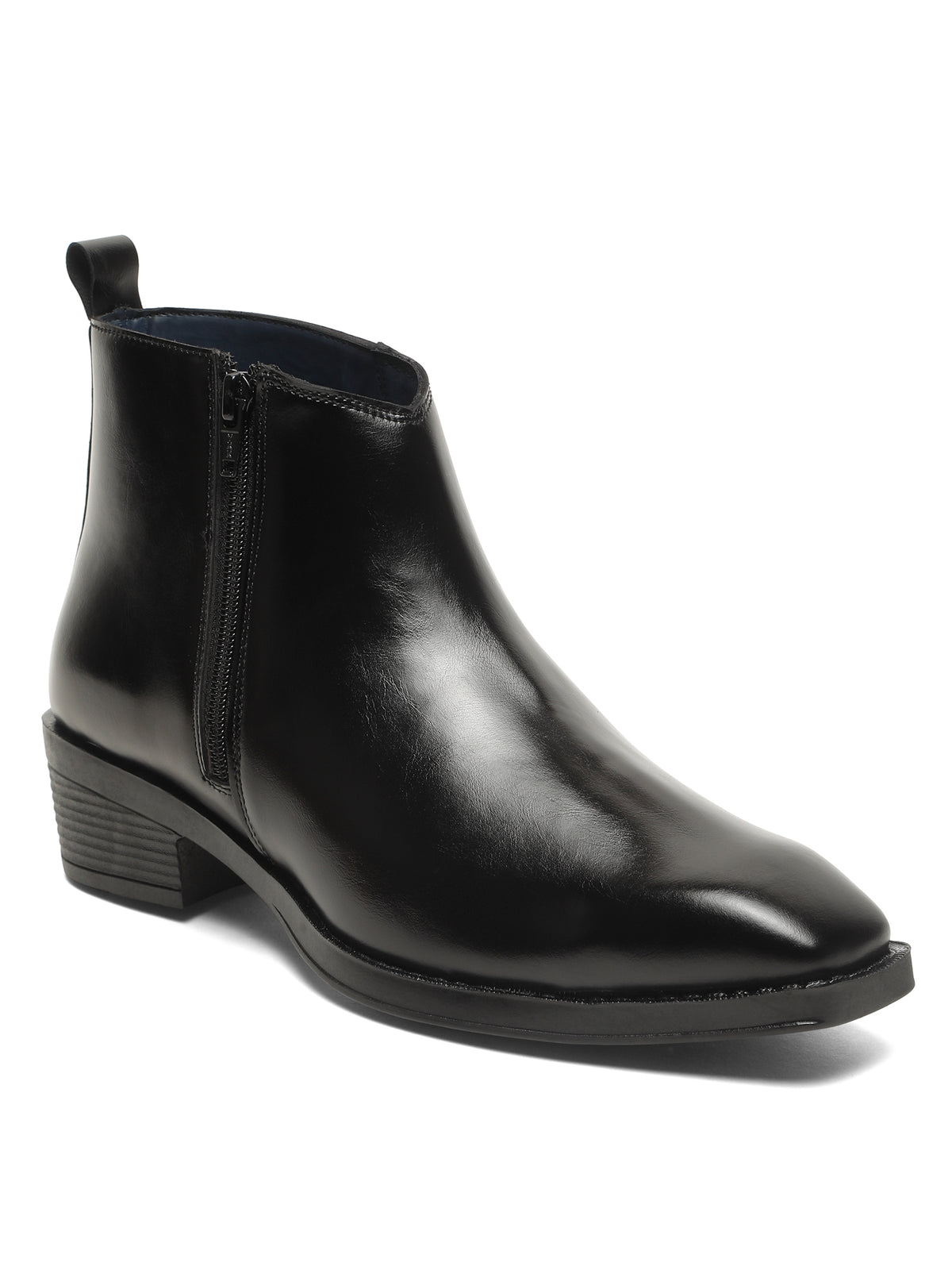 Kosher Men's Premium Black Synthetic Leather Ankle Chelsea Boots with Side Zip Closure and Cuban Heel