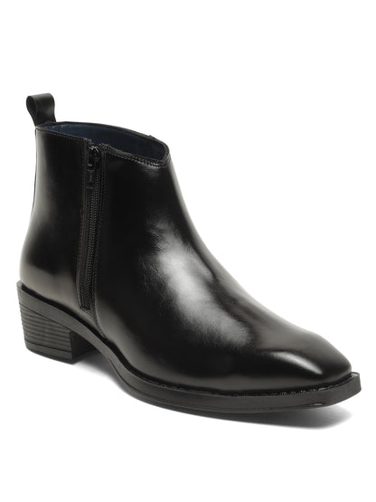 Kosher Men's Premium Black Synthetic Leather Ankle Chelsea Boots with Side Zip Closure and Cuban Heel