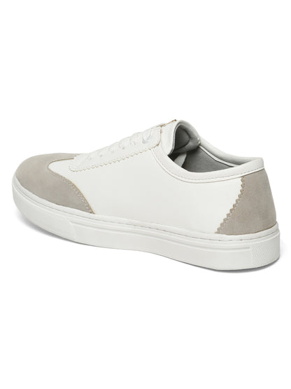 Kosher Suede and Synthetic Low-Top Sneakers in White and Beige