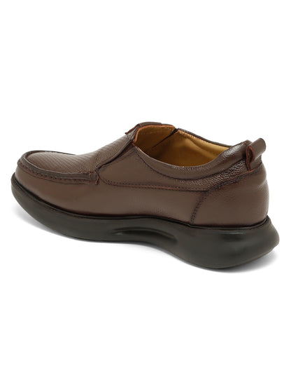 Kosher Men's Brown Genuine Leather Slip-On Perforated Shoes