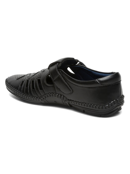 Kosher Black Roman Faux Leather Men's Casual Sandal