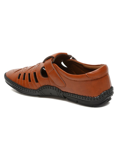 Kosher Tan Roman Faux Leather Men's Casual Sandal