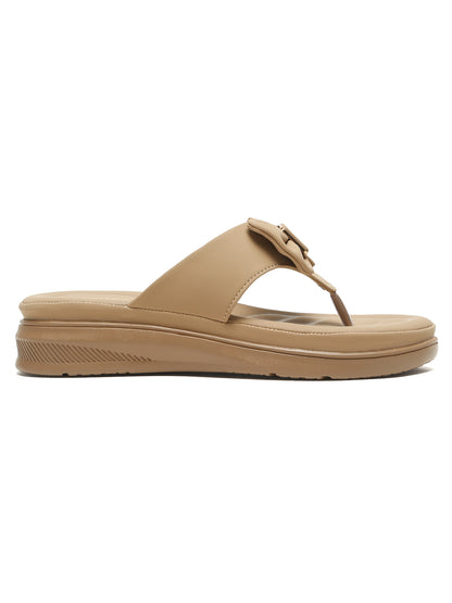 Kosher Women's Comfort Platform Toe-Ring Slippers with Bow Accent – Beige