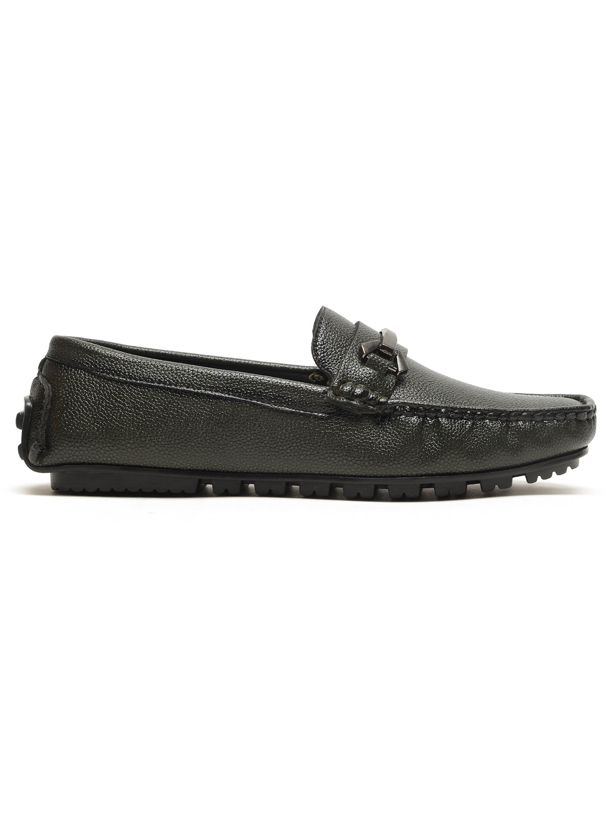 KOSHER Men Textured Black Classic Penny Slip-On Loafers