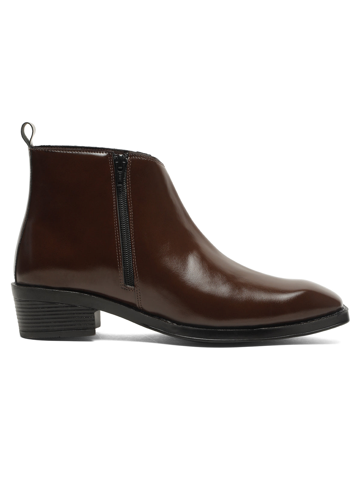 Kosher Men's Premium Brown Synthetic Leather Ankle Chelsea Boots with Side Zip Closure and Cuban Heel