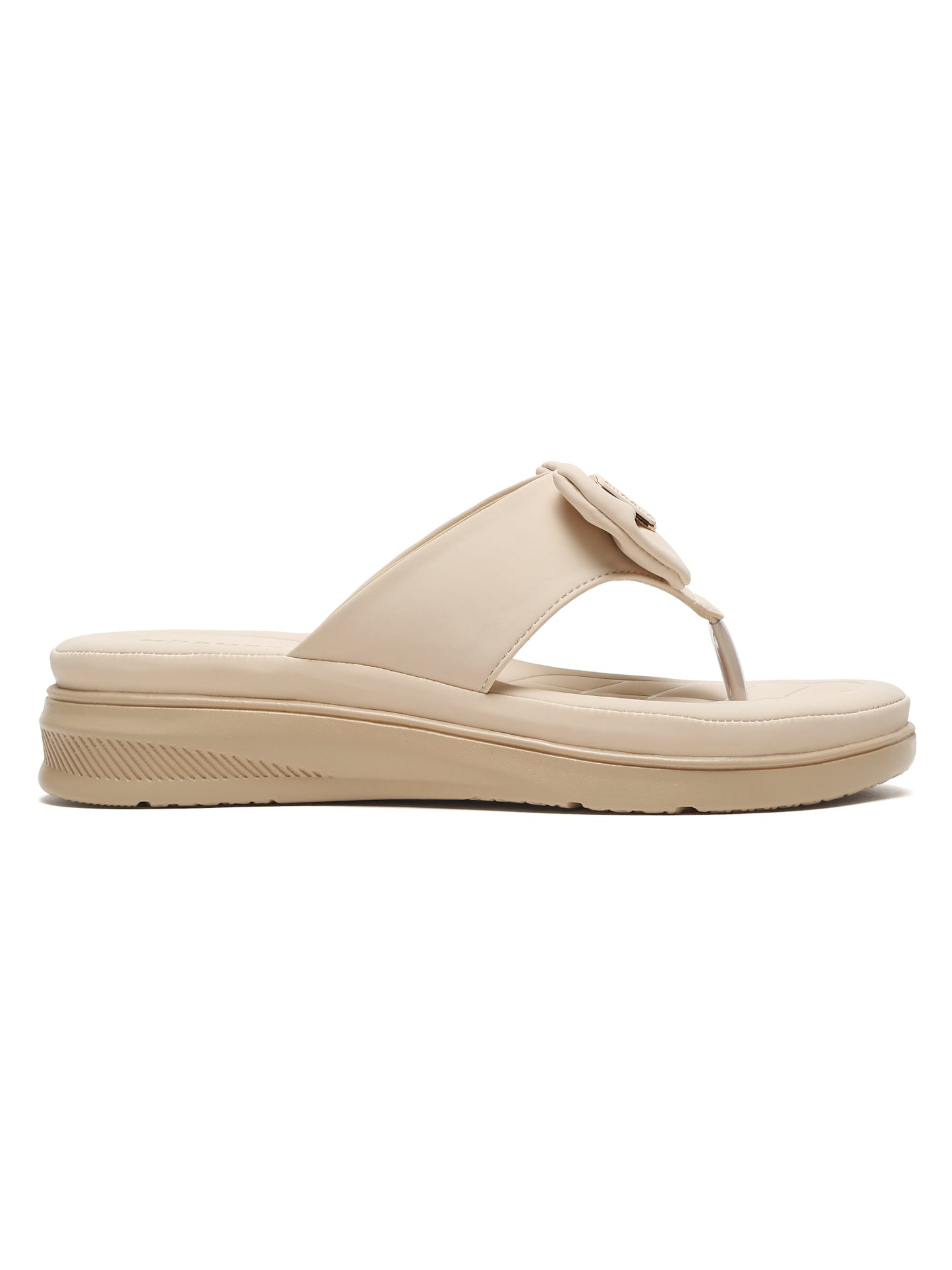 Kosher Women's Comfort Platform Toe-Ring Slippers with Bow Accent – Cream