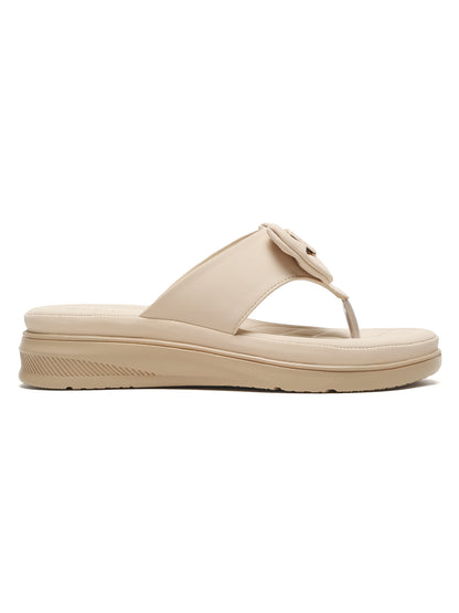 Kosher Women's Comfort Platform Toe-Ring Slippers with Bow Accent – Cream