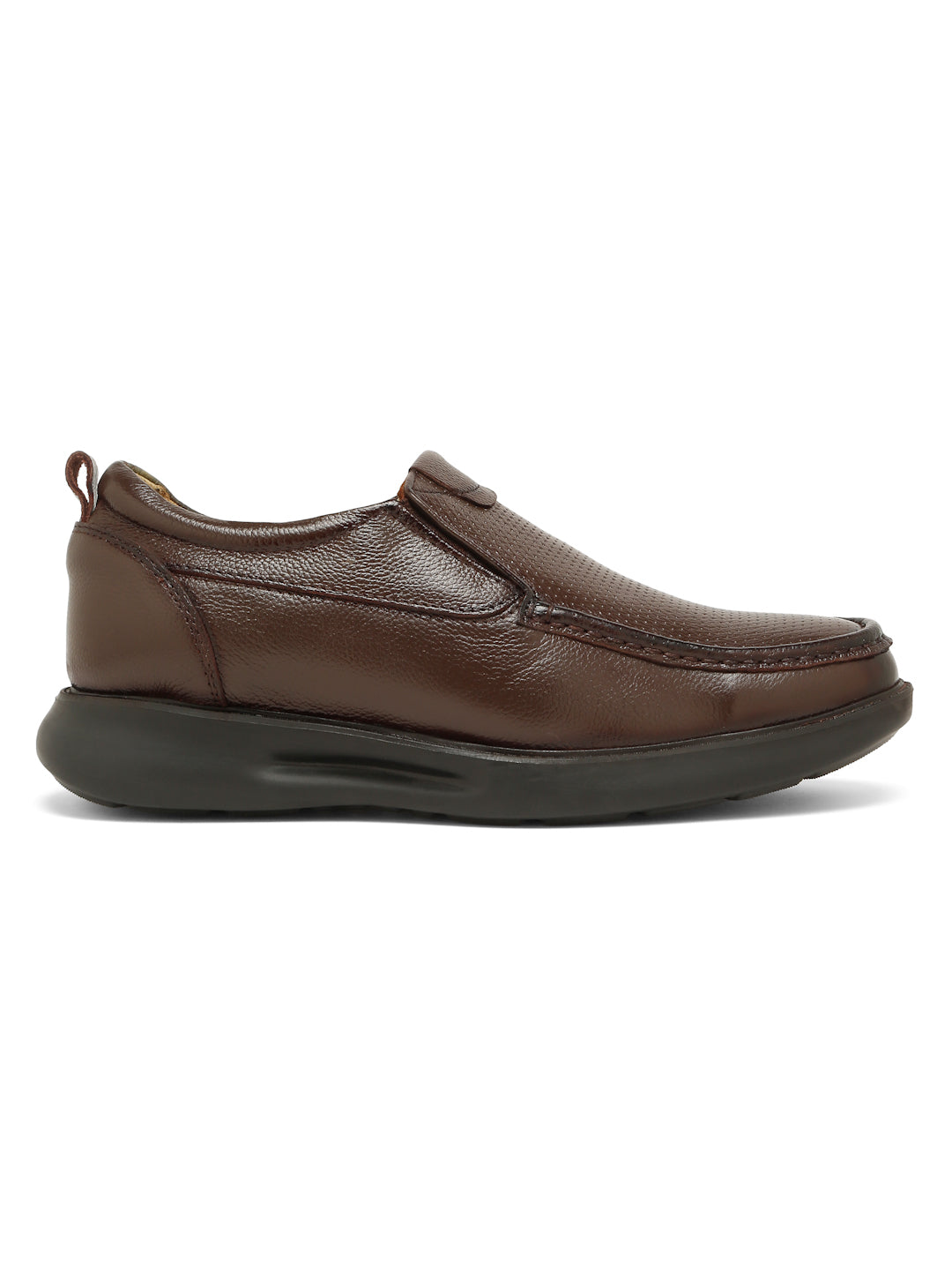 Kosher Men's Brown Genuine Leather Slip-On Perforated Shoes
