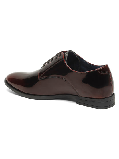 KOSHER Men Wine Glossy Patent Formal Derby Shoes