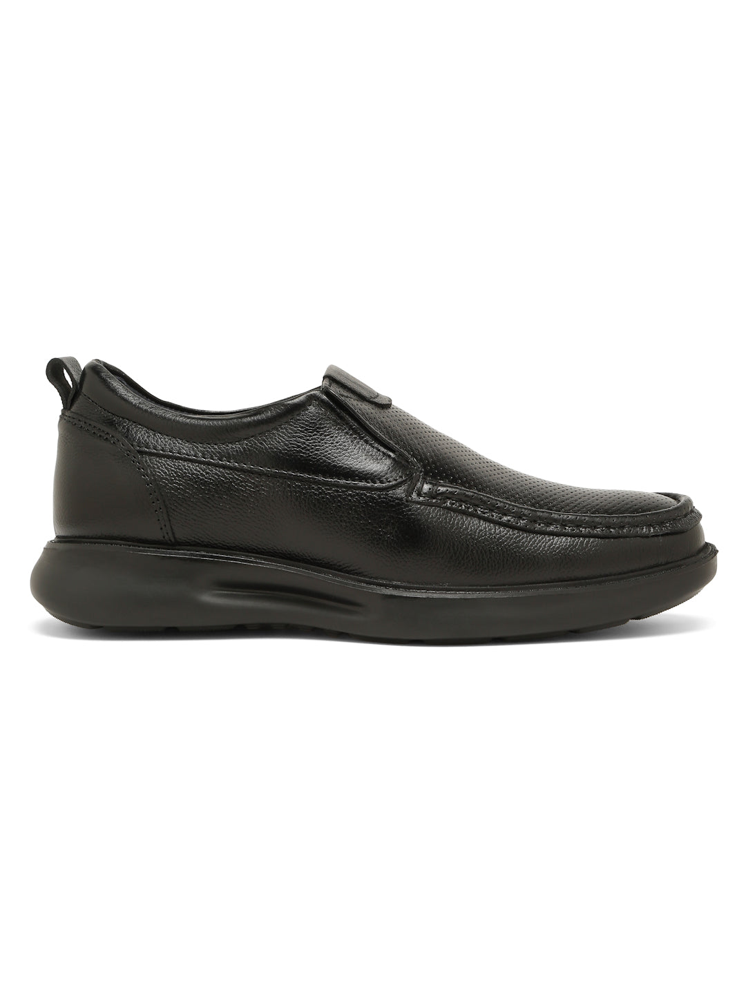Kosher Men's Black Genuine Leather Slip-On Perforated Shoes
