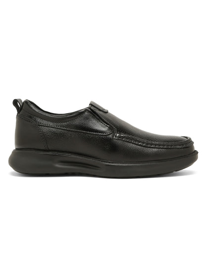 Kosher Men's Black Genuine Leather Slip-On Perforated Shoes