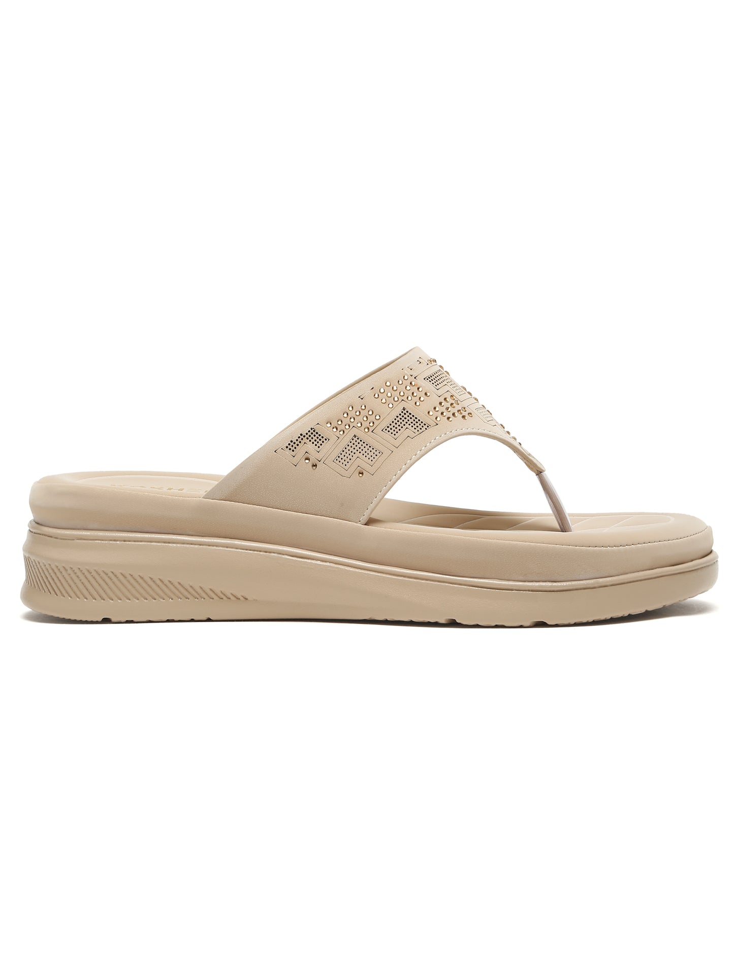 Kosher Women's Cream Comfort Platform Flip-Flops with Studded Strap