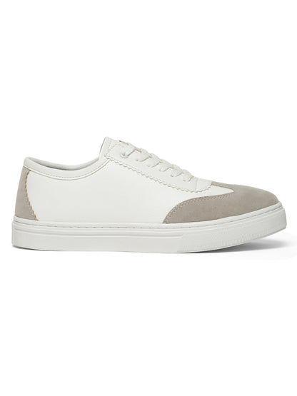 Kosher Suede and Synthetic Low-Top Sneakers in White and Beige