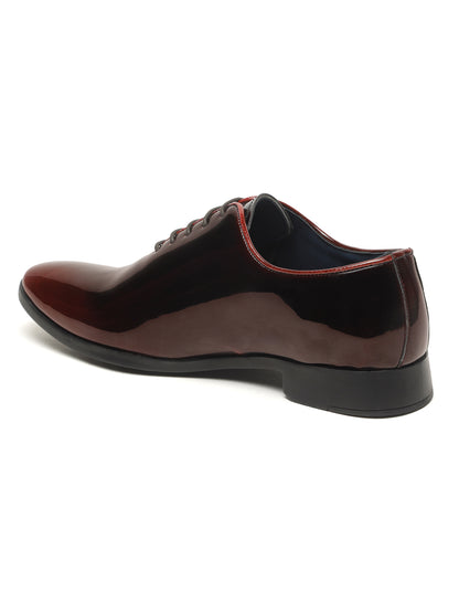 KOSHER Men’s Wine Glossy Formal Lace-Up Shoes