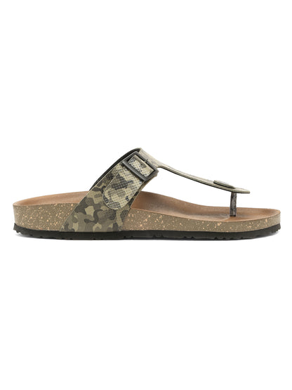 KOSHER Men's Printed Casual T-Strap Flat Slippers