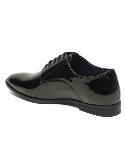 KOSHER Men Black Glossy Patent Formal Derby Shoes