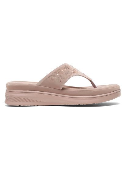Kosher Women's Wood/Rose Comfort Platform Flip-Flops with Studded Strap