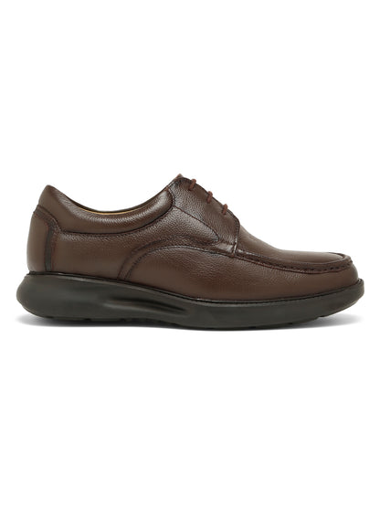 Kosher Men's Brown Genuine Leather Derby Shoes with Stitched Moc Toe