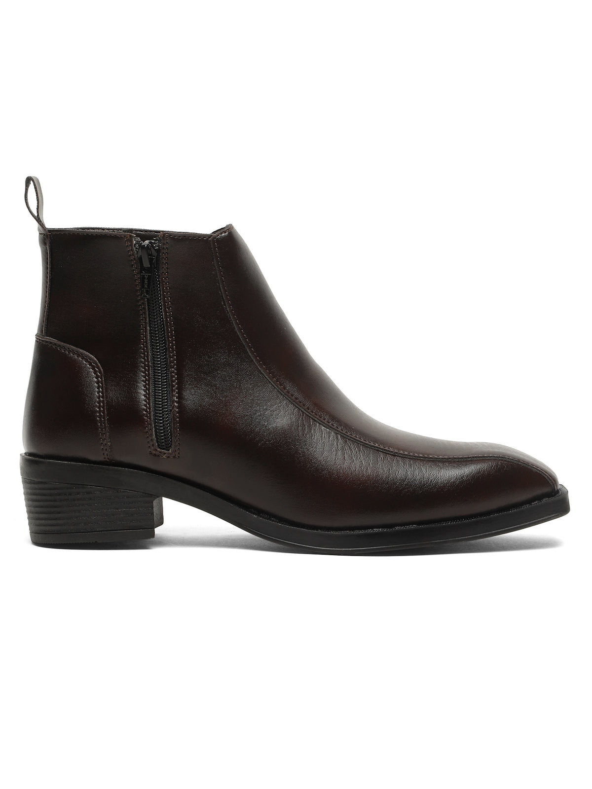 Kosher Men's Brown Synthetic Leather Side-Zip Square-Toe Ankle Boots