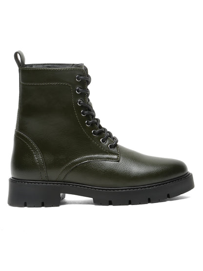 Kosher Elegant Ladies Olive Colour Lace-Up Boots - Stylish & Comfortable