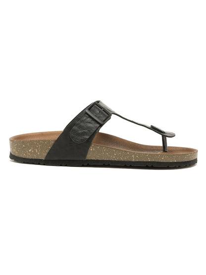 Kosher Men's Black Textured Thong-Strap Flip-Flops Slippers with Adjustable Buckle