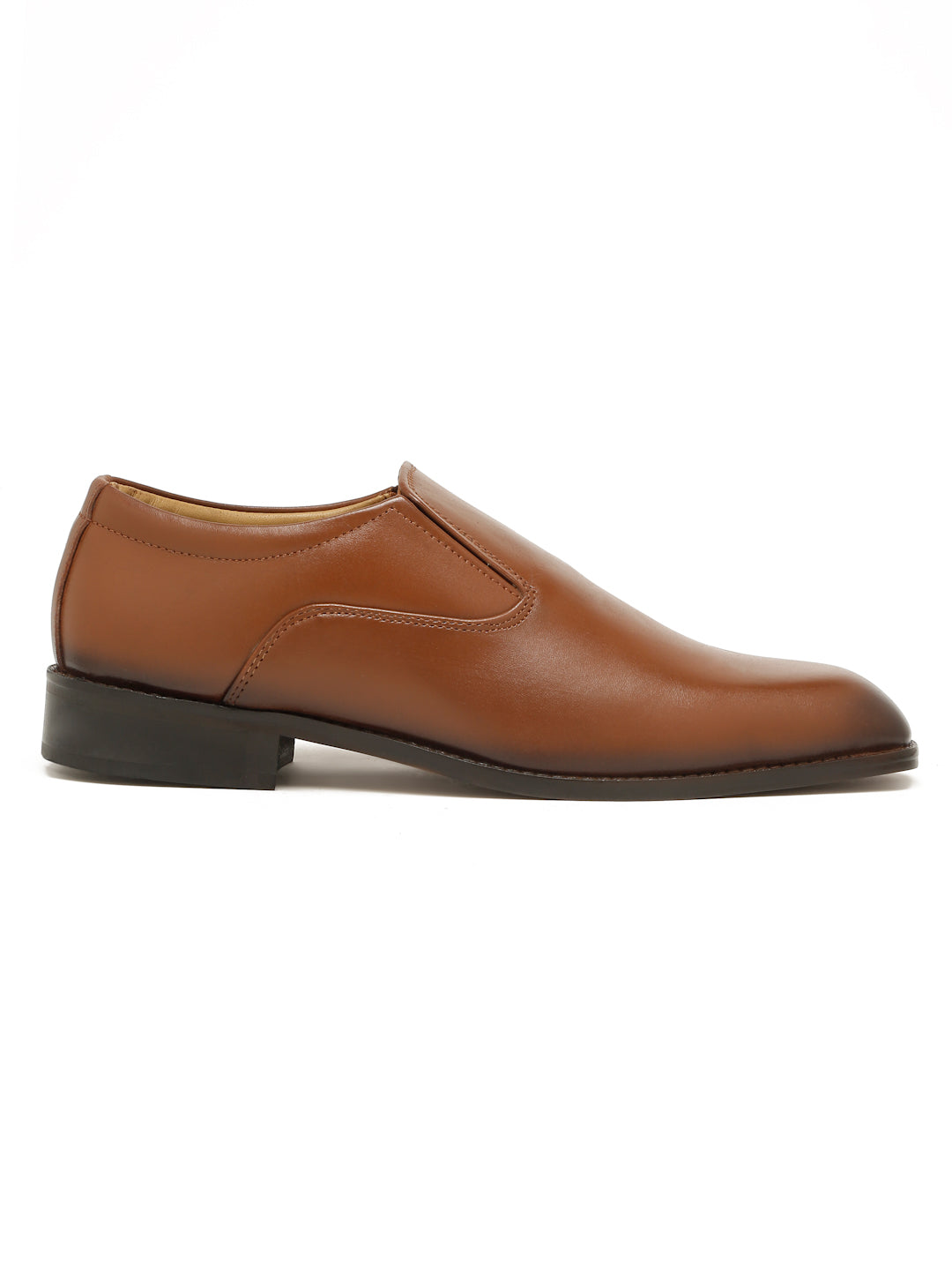 Kosher Men's Sleek Tan Plain Toe Slip-On Formal Shoes