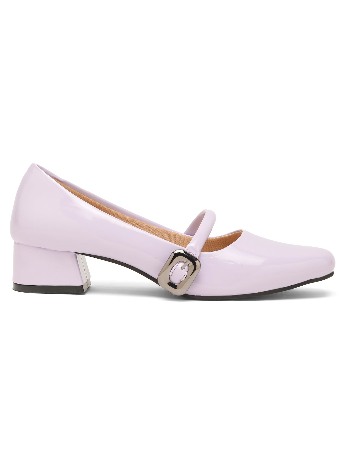 Kosher Women Lavender Patent Mary Jane Block Heel Pumps | Glossy Closed Toe Casual & Party Heels