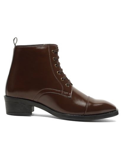 KOSHER Men Brown Solid Synthetic Leather Lace-Up Mid-Top High Heel Boots