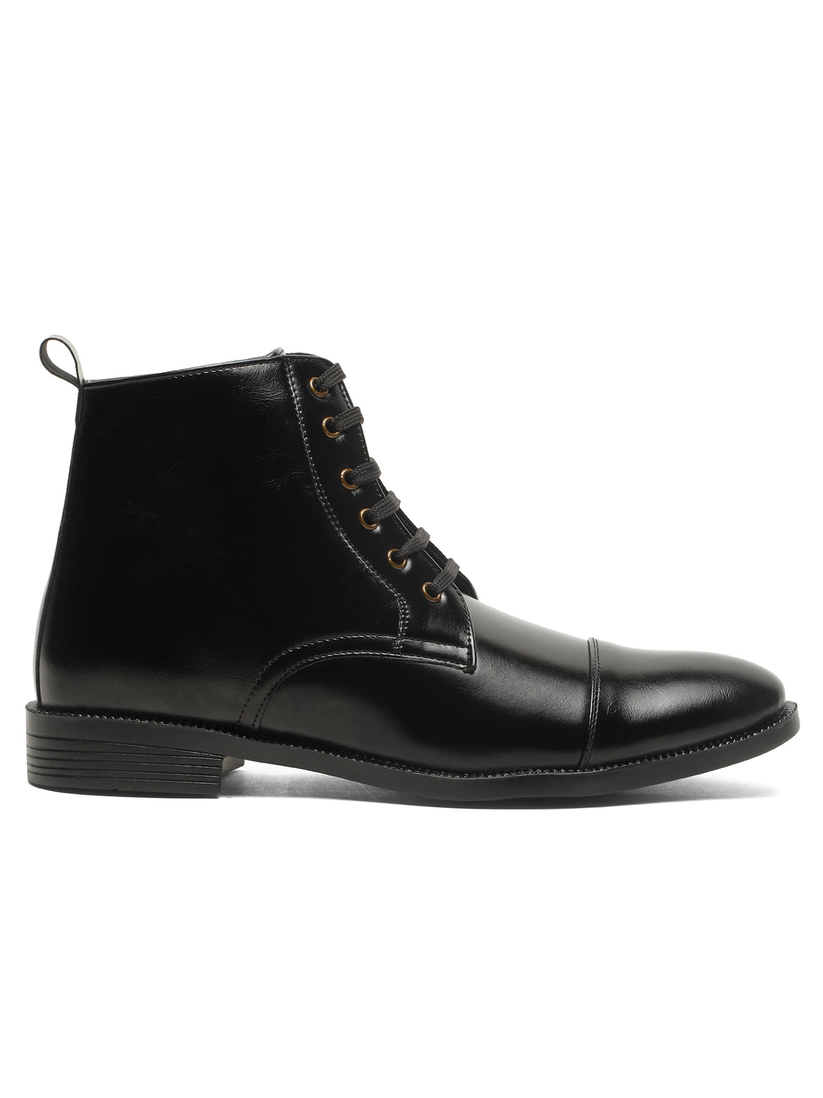 KOSHER Men's Black Synthetic Leather High-Ankle Cap Toe Lace-Up Boots