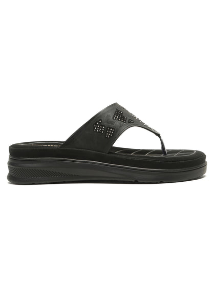 Kosher Women's Black Comfort Platform Flip-Flops with Studded Strap